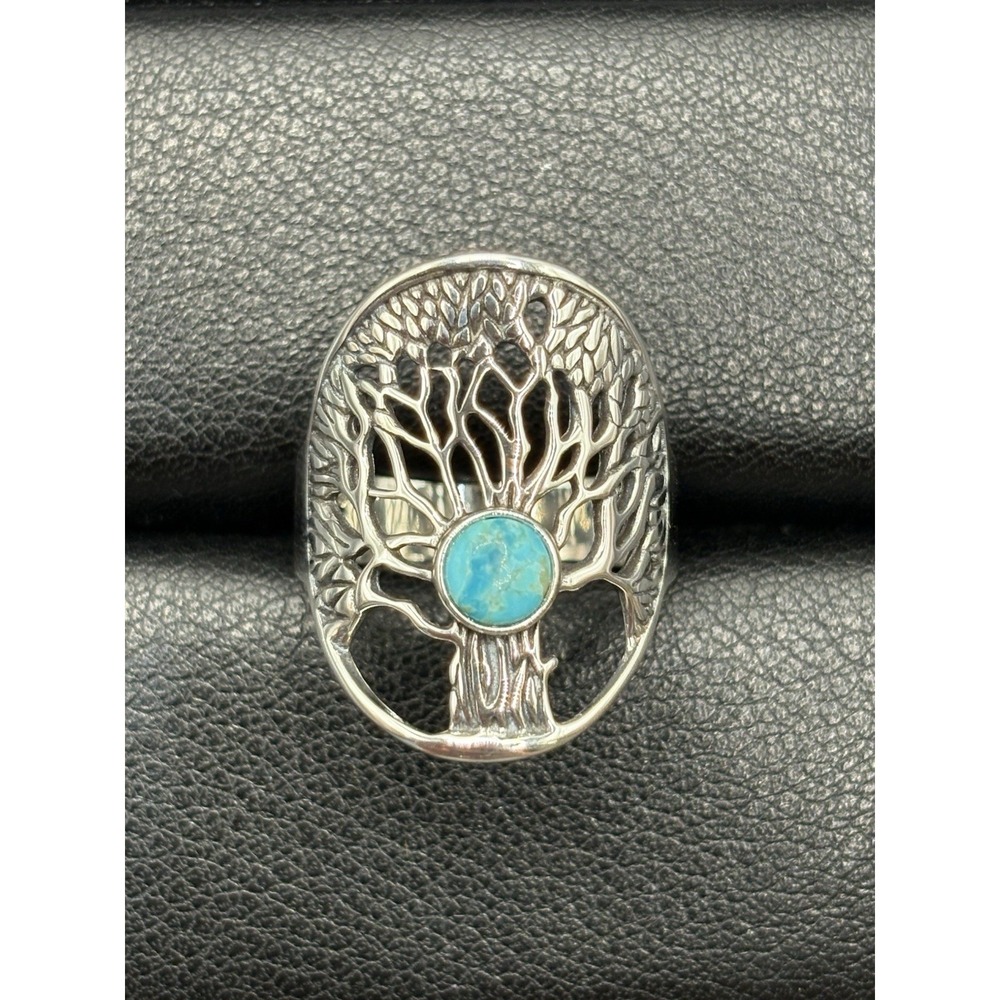 New Condition Sterling Silver Turquoise Tree Of Life Ring Size 7 F8